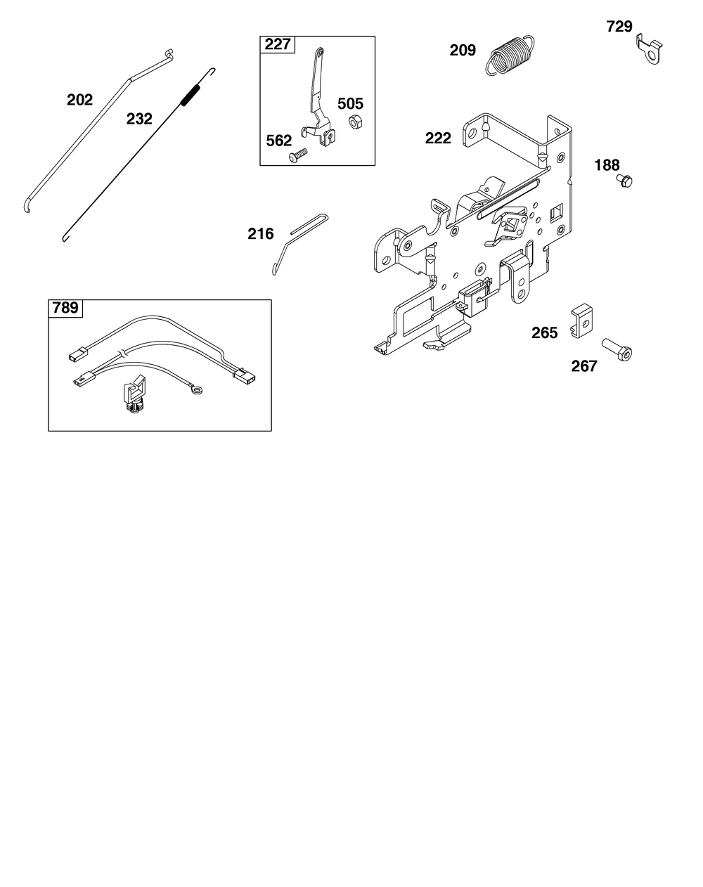 Controls Group Diagram and Parts List for 21R807-0062-B5 200000 - 399999 Briggs and Stratton Engine